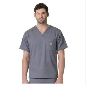 Carhartt RUGGED‎ FLEX® RIPSTOP CHEST POCKET SCRUB TOP Pewter back pleat Size L